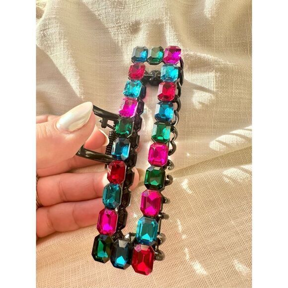 Emerald cute Multicolor Jeweled hair claw - black, hot pink, emerald green, and - Picture 3 of 3